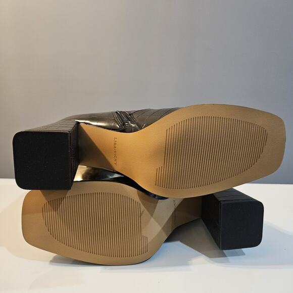 Lisa Vicky Nordstrom Boots Womens 8M Craze-V Platform Black Croco Block Heel - Picture 11 of 13